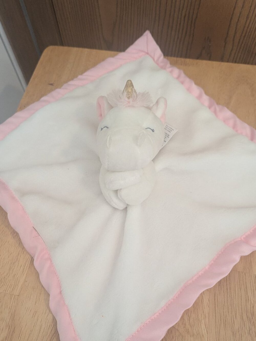 Carter's Lovey Baby Blanky Unicorn Pink/White w/ Satin Trim Baby Comfort Sleep
